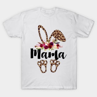 Mama Bunny Leopard Print Floral Matching Family Easter Mom Shirt T-Shirt